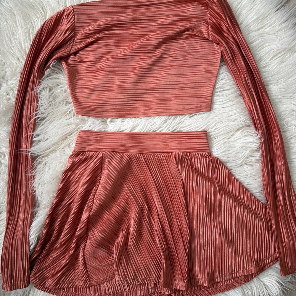 Naked Wardrobe Pink Mini Pleated Short and Top Set